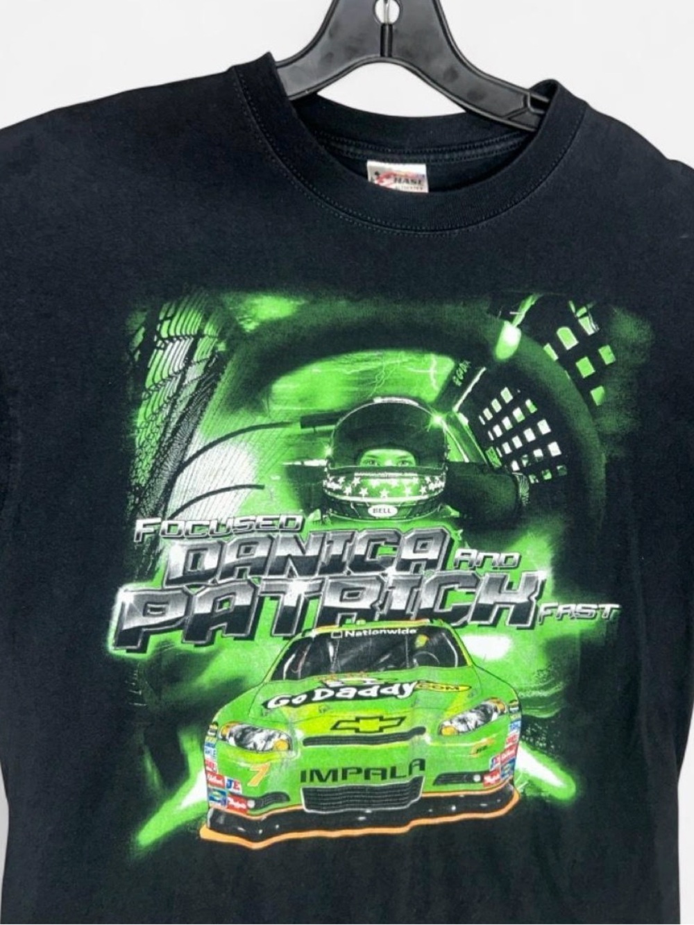 Nascar Black Tee with Neon Green Racing Graphic - Picture 2 of 5